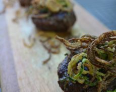 Crisp Veggie Topped Tapenade-Stuffed Burgers | Autoimmune-Paleo.com
