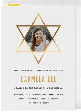 'Simple Gold Star' Bat Mitzvah Invitation