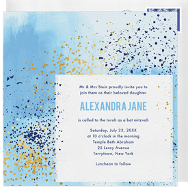 'Modern Splatter' Bat Mitzvah Invitation