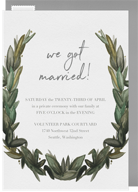 'Lovely Watercolor Laurel' Wedding Announcement