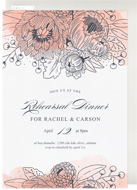 'Etched Flowers' Rehearsal Dinner Invitation