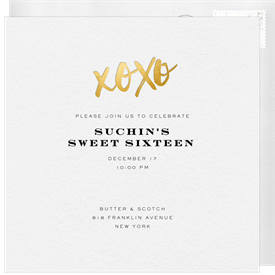 'Metallic XOXO' Sweet 16 Invitation