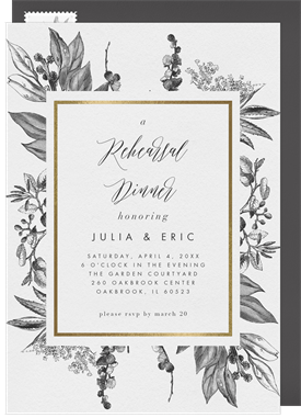 'Etched Vintage Botanicals' Rehearsal Dinner Invitation