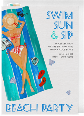 'Beach Babe' Adult Birthday Invitation