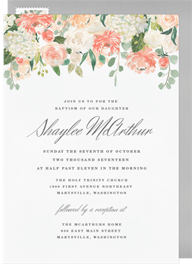 'Pretty Pastel Peonies' Baptism Invitation