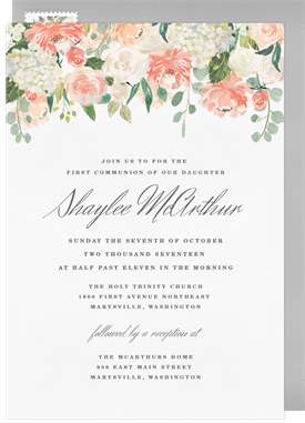 'Pretty Pastel Peonies' First Communion Invitation