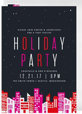 'Sleek City Skyline' Business Holiday Party Invitation