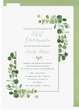 'Delicate Greenery' First Communion Invitation