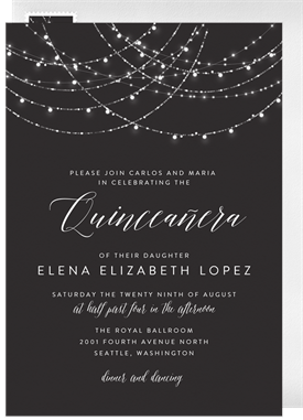 'Sparkling String Lights' Quinceañera Invitation