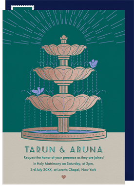 'Fountain Lovebirds' Wedding Invitation