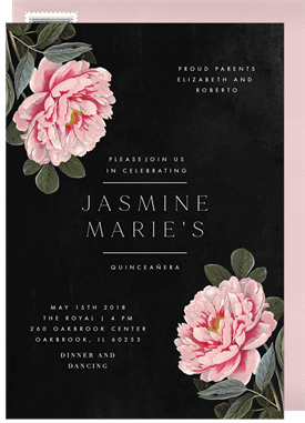 'Pink Peonies' Quinceañera Invitation