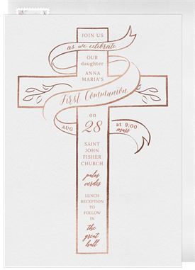 'Cross Ribbon' First Communion Invitation