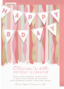 'Colorful Streamers' Kids Birthday Invitation