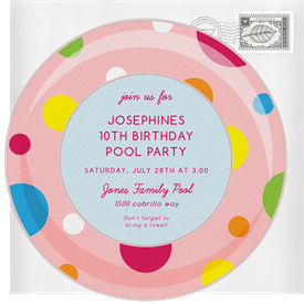 'Polka Dot Inner Tube' Kids Birthday Invitation