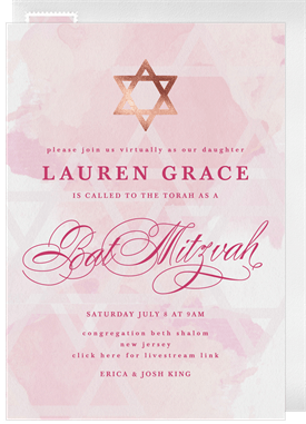 'Rose Gold Star' Bat Mitzvah Invitation