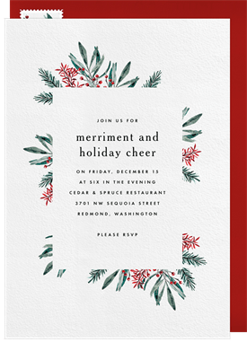 'Evergreen Border' Business Holiday Party Invitation