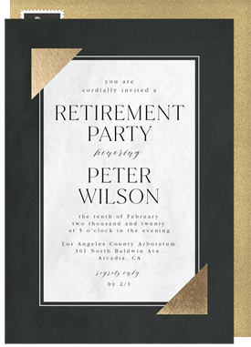 'Gold Foil Corners' Retirement Invitation