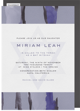 'Abstract Watercolor Brushstrokes' Bat Mitzvah Invitation