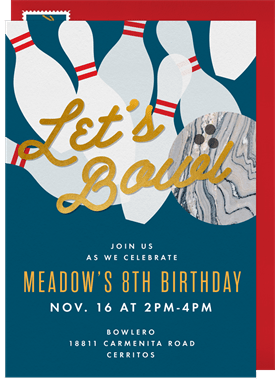 'Bowling Time' Kids Birthday Invitation