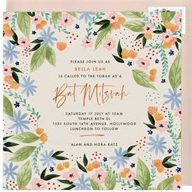 'Garden Border' Bat Mitzvah Invitation