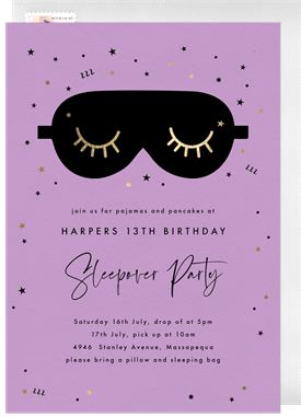 'Sleepy Mask' Kids Birthday Invitation