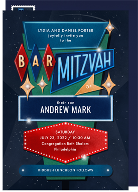 'Up In Lights' Bar Mitzvah Invitation