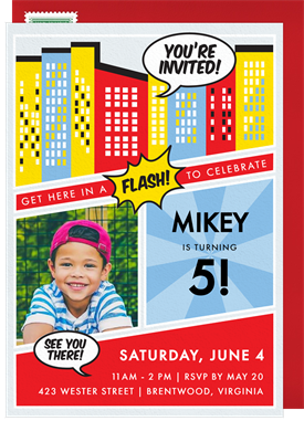 'Comic Book' Kids Birthday Invitation