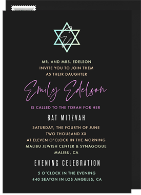 'Trendy Star' Bat Mitzvah Invitation