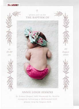 'Delicate Laurels' Baptism Invitation