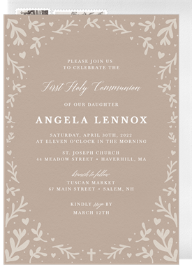 'Sweet Botanical Border' First Communion Invitation