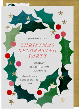 'Festive Holly Wreath' Holiday Party Invitation