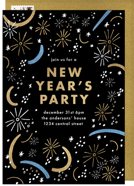 'Handdrawn Fireworks' New Year's Party Invitation