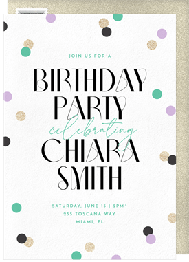 'Glam Confetti' Adult Birthday Invitation